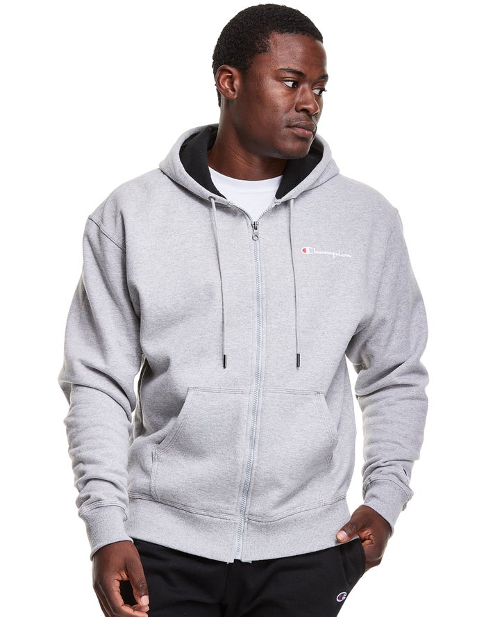 Champion Powerblend Fleece Full Zip Script Logo Hoodie Heren - Grijs - Belgie 1687UIWAS